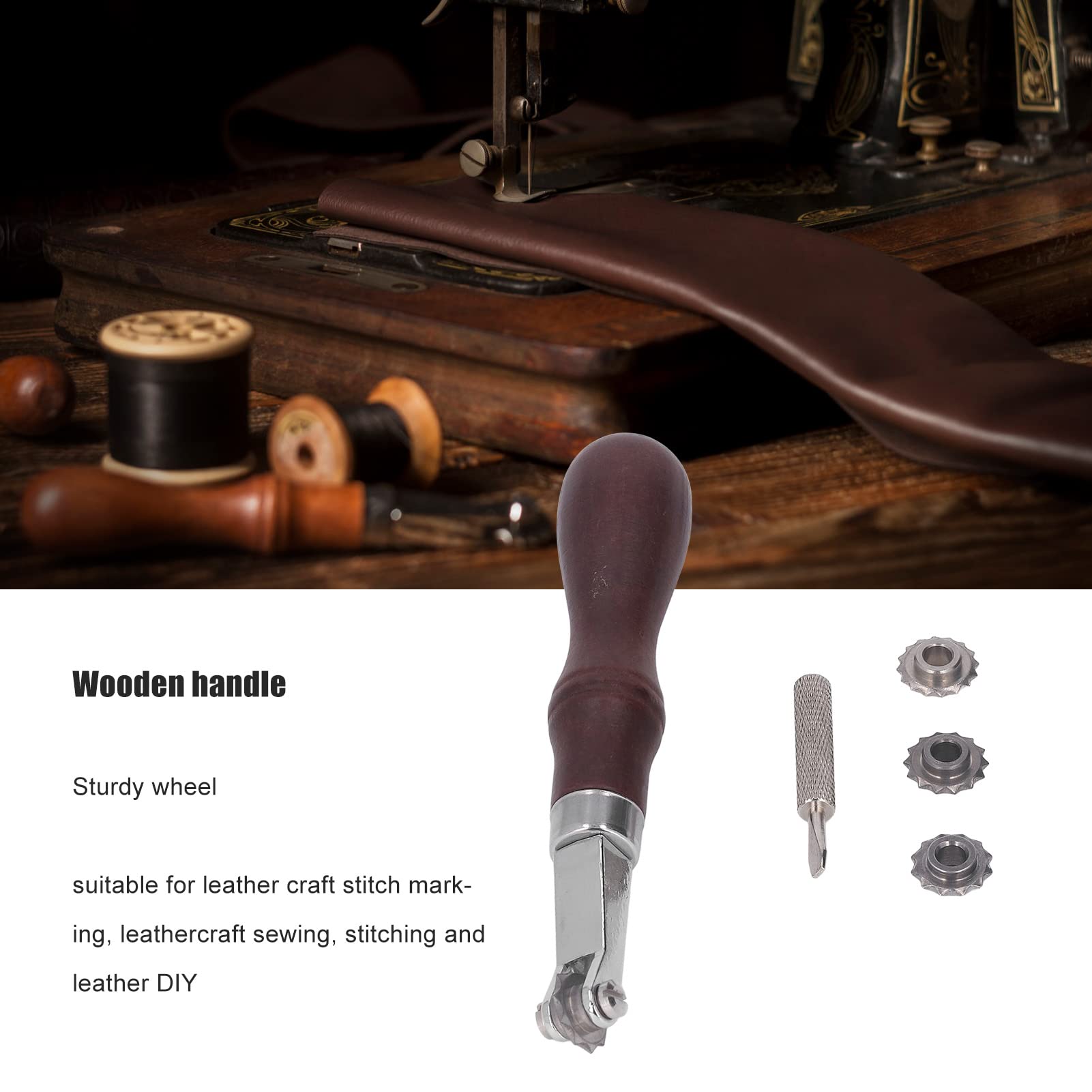 Alvinlite Roulette à Gaufrer Cuir - Outil Marqueur Espacement Points Couture Artisanat Cuir, Acier Inox Avec 4 Roues Interchangeables