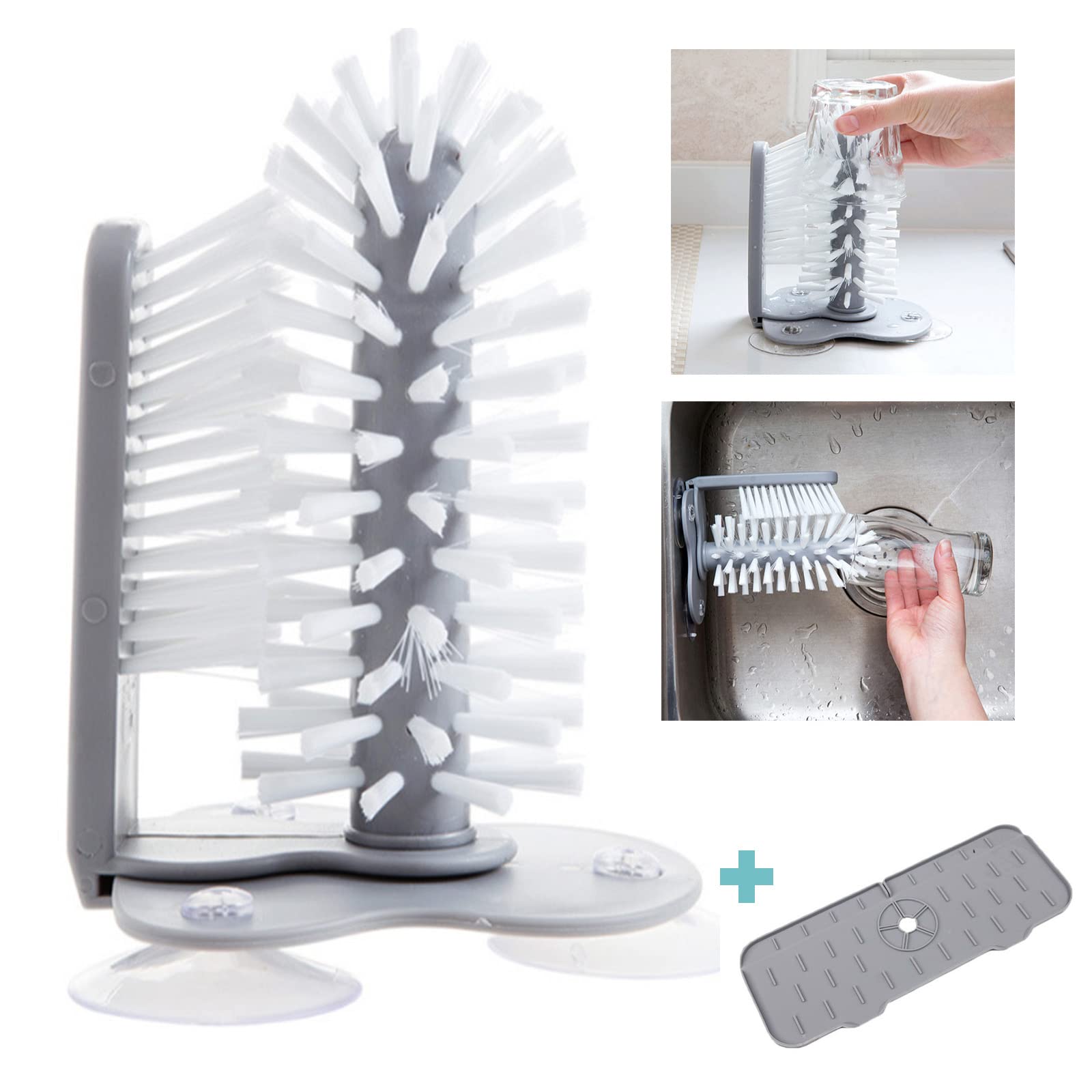 Bottle Wash Brush Glass Cup Washer with Suction Cup Sink, Baby Bottle, Sports Bottle, Beer Mug, vase, Coffee Pot, Pitcher Long Leg Cup, Wine Glass and Other Kitchen Tools Kitchen Sink pad
