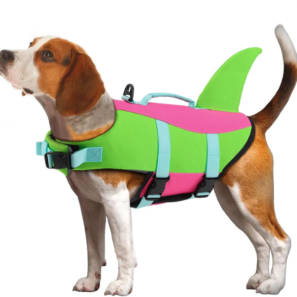 EMUST Shark Dog Life Jacket, High-buoyancy Small Pet Flotation Vest for Swimming Pool Beach Boating (S, Green) โ image 1