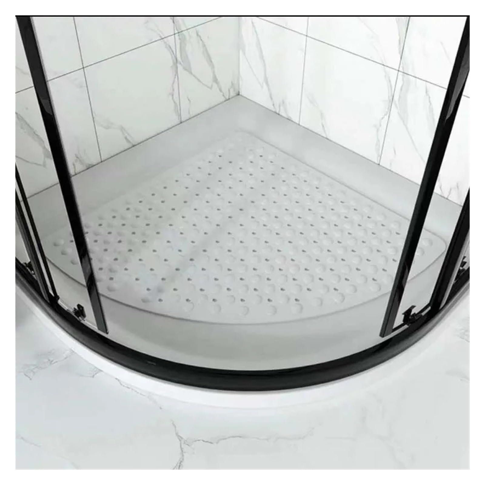 Curved Shower Mat Anti-Slip Bathroom Pad with Suction Cup and Protrusion Points Foot Massage Shower Mat Fan Shaped Door Funny Bath(White,54 54CM)