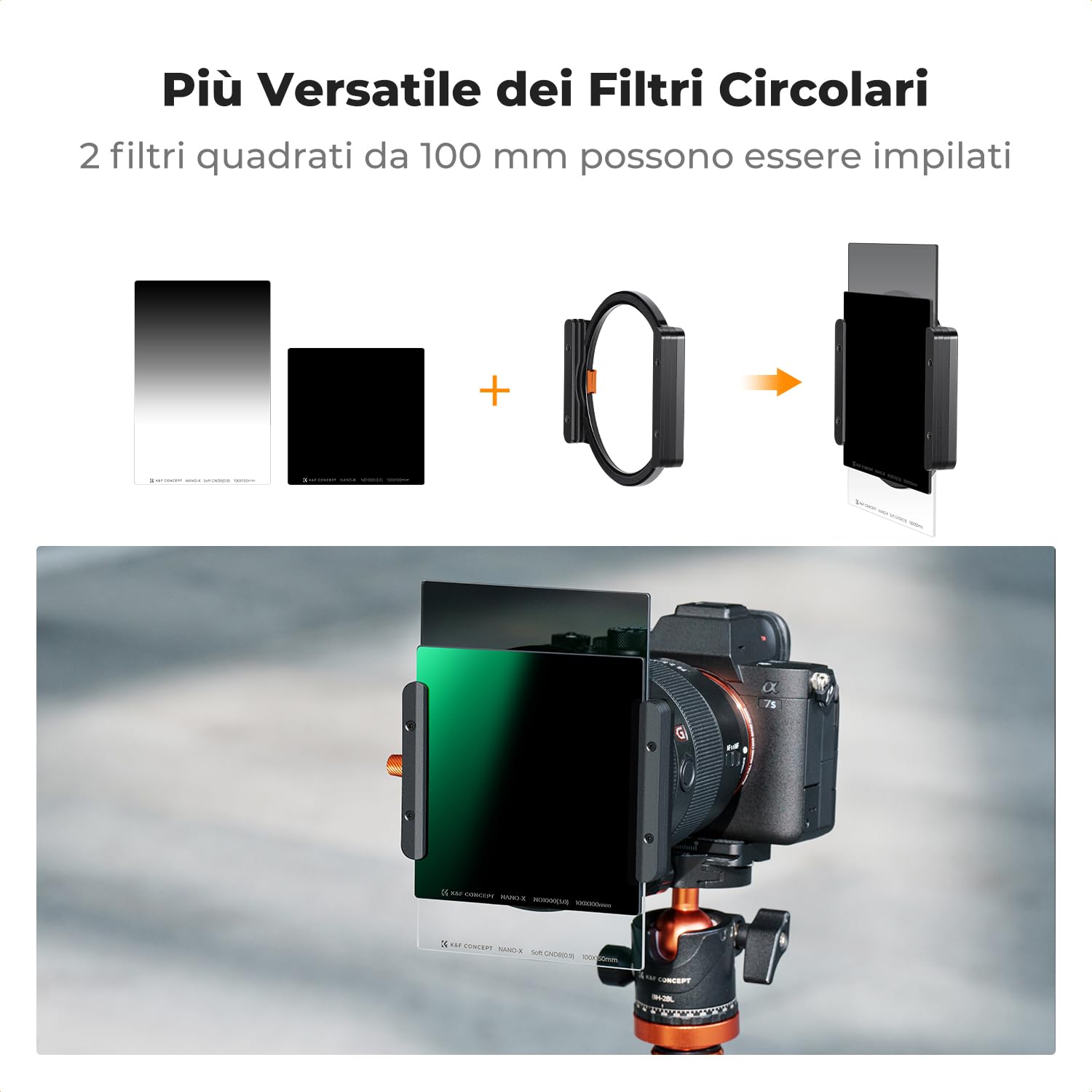 K&F CONCEPT Nano-X Kit Filtro Quadrato ND1000 (10 stops)100mm+Filtro a Lastra Soft GND8 (0,9)150mm+Kit Portafiltro Compatibile Nano-X Porta Filtri per Lente