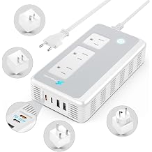 Voltage Converter US to Europe for Curling Iron and Hair Straighteners, PD 65W Fasting Charging Power Converter for European Travel Plug Adapter with Type C G A T for 200+ Countries White
