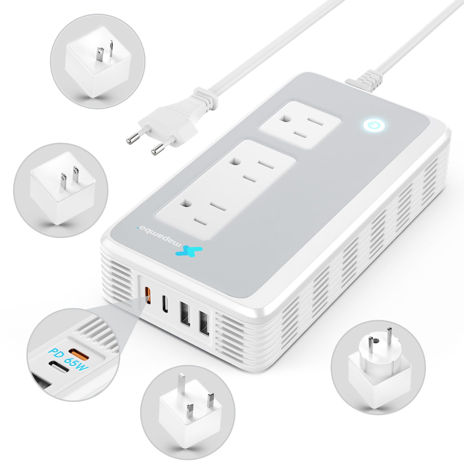 220V to 110V Voltage Converter US to Europe for Curling Iron and Hair Straighteners, Power Converter for European Travel Plug Adapter with 2 USB A & 2