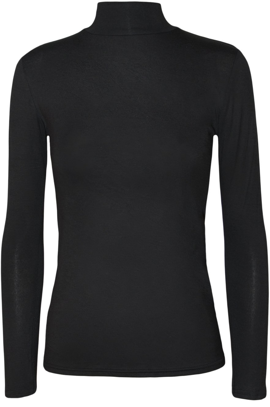 Wearall Women's Black Plain Turtle Neck Long Sleeve Thin Jersey Stretch Top - 12-14