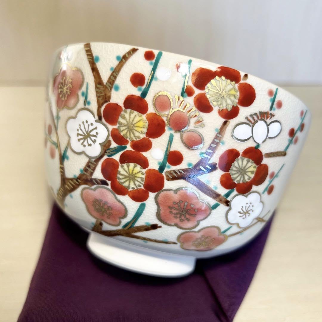 Amazon.co.jp: 抹茶茶碗 抹茶椀 23'秋冬 色絵 梅' 京焼 茶道具
