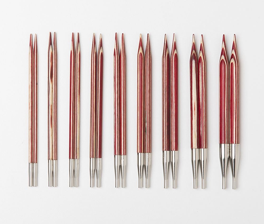 Knit Picks Options Holz austauschbares Stricknadel-Set mit Etui und Maschenmarkierern (Peppermint Twist) | 9 Größen von 12,06 cm langen Stricknadeln, Größen 4–11, inklusive Kabel, Maschenmarkierer und Endkappen.