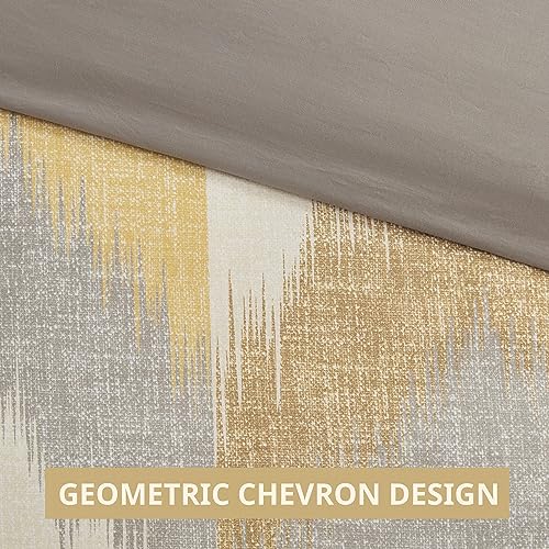 Image of Ink+Ivy King Size Comforter Set, Cozy Cotton Comforter, All Season, Lightweight Comforter King Bed Set with 2 Matching Shams, Modern Cabin Lodge Ikat Chevron Design, Yellow King /Cal King 3 Piece