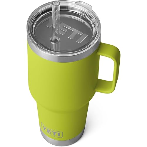 YETI Rambler 35 oz Tumbler with Handle and Straw Lid, Travel Mug Water Tumbler, Vacuum Insulated Cup with Handle, Stainless Steel, Chartreuse