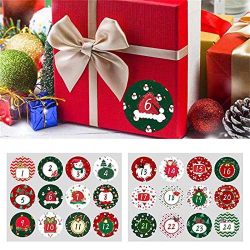 Autocollant Calendrier De L'Avent, 24 Autocollants Compte à Rebours De NoëL Autocollants De NoëL Cadeau D'éTanchéIté Autocollants De Dessin Animé DéCoration De Cuisson DIY DéCoration De Sac Cadeau Cover