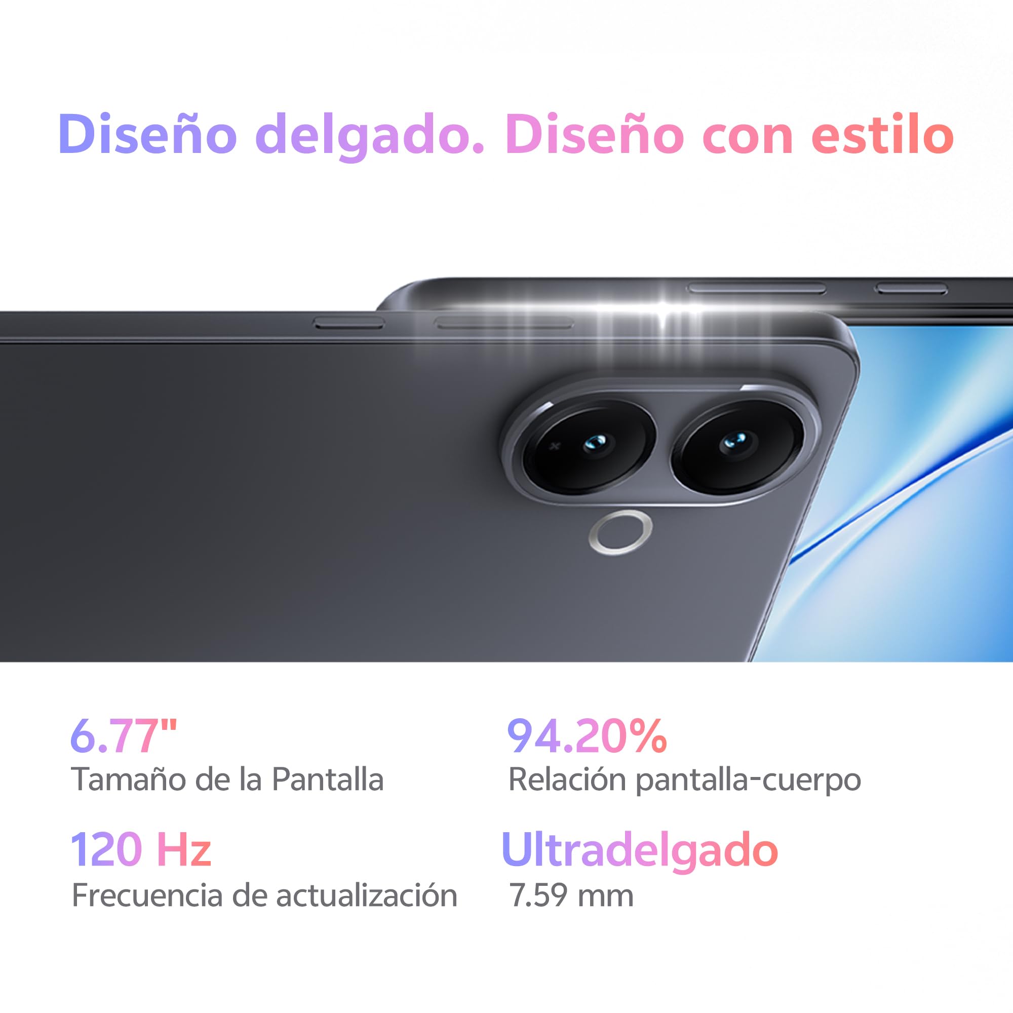 vivo V60 Lite Móvil 5G, 12+12GB RAM extendida 512GB ROM, Dimensity 7360-Turbo, Cámara 50MP, Vídeo 4K, Pantalla 6,7’’ 120 Hz AMOLED, Batería 6500 mAh, Carga rápida 90W, telefono móvil con IA, Black