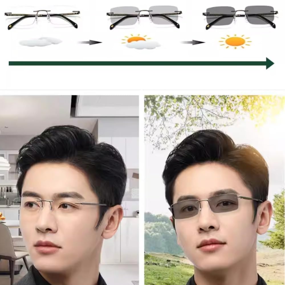 NILZA Randlos Sonnenleser Lesebrille Unisex Lesesonnenbrille Rahmenlose Sonnenbrille Multifokale Computerbrille Presbyopie Brille Titanlegierung (Size : 2.0X)