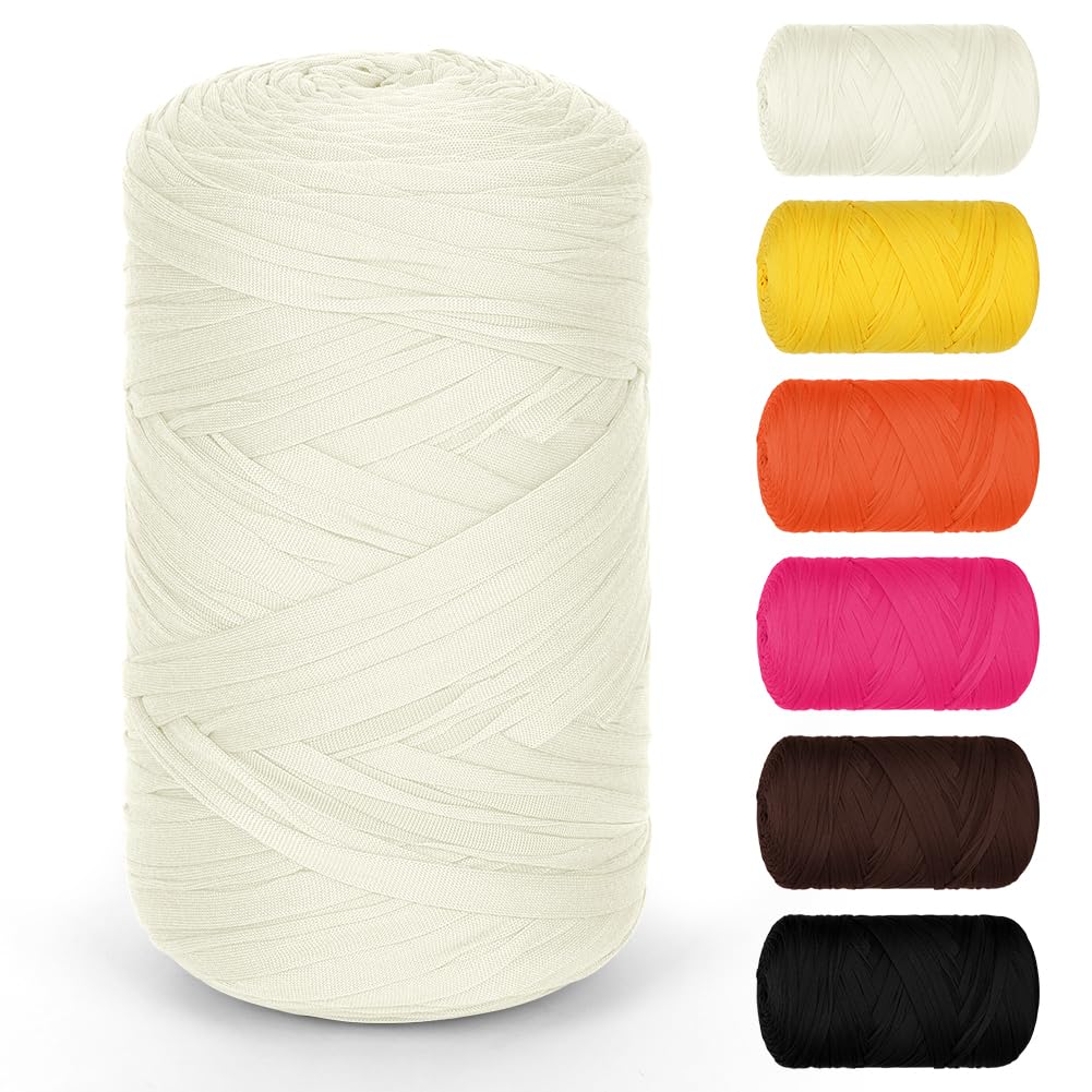 AOOSA 400g T Shirt Yarn, Chunky Yarn for Crocheting, Milk White