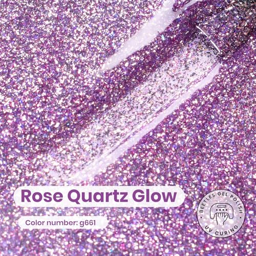 Image of Beetles Purple Gel Nail Polish - 15ml Purple Glitter Gel Polish Soak Off UV LED Shimmer Rose Quartz Glow Color Nail Art Long Lasting Glossy Salon and DIY Nail Manicure Spring Gift for Women