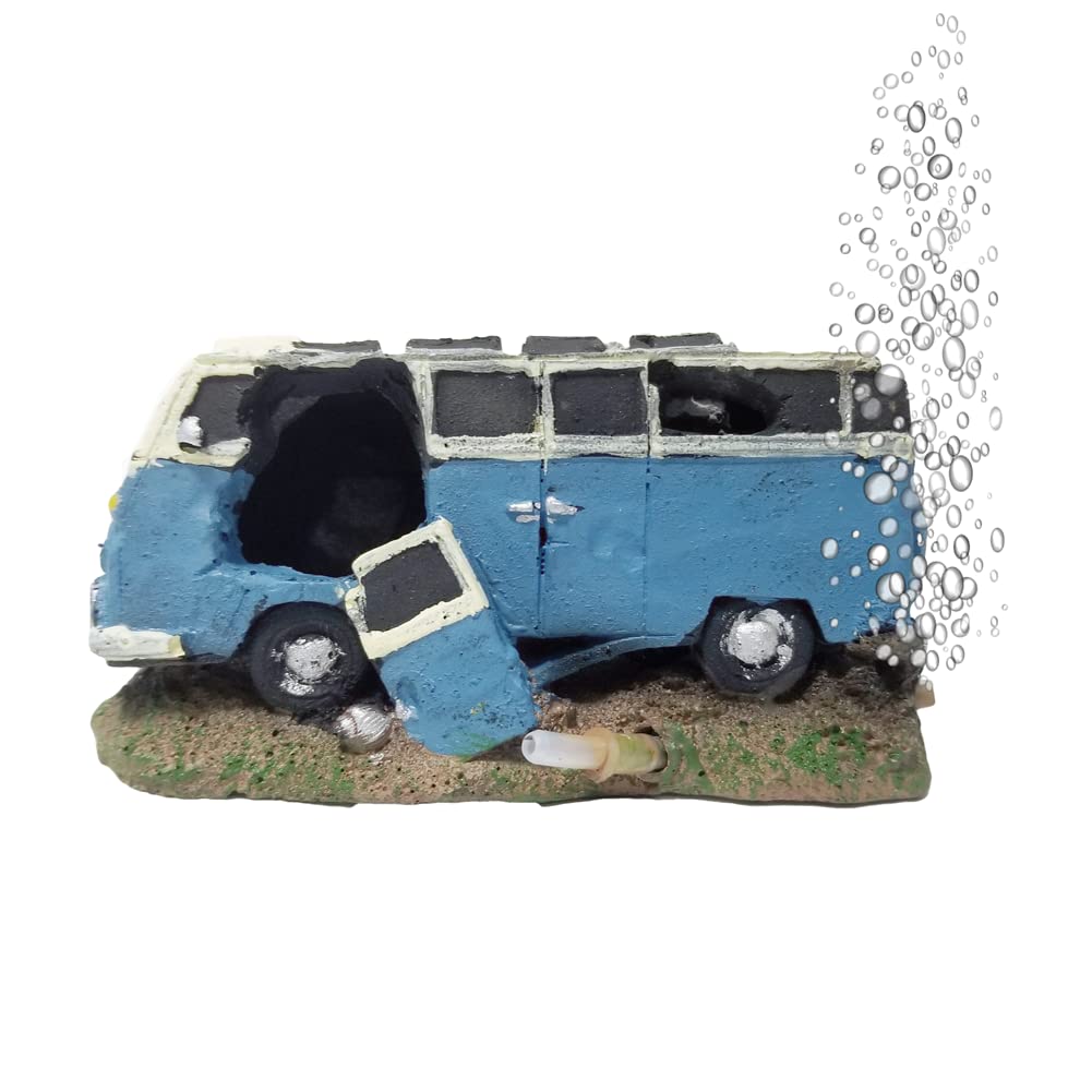 Panker Aquarium Wreck Car Air Bubble Maker, Realistic Fish Tank Shipwreck Sunken Car Air Bubbler, Small Fish Hide House Hide Caves for Aquarium Fish Tank Scenery Landscape (B)