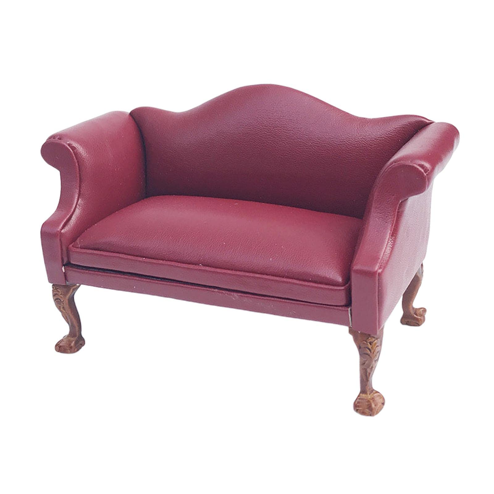 Sofá de Cuero Sintético en Miniatura a Escala 1/12 para Casa de Muñecas, Mueble Y Accesorio Decorativo, Rojo Asiento de Amor
