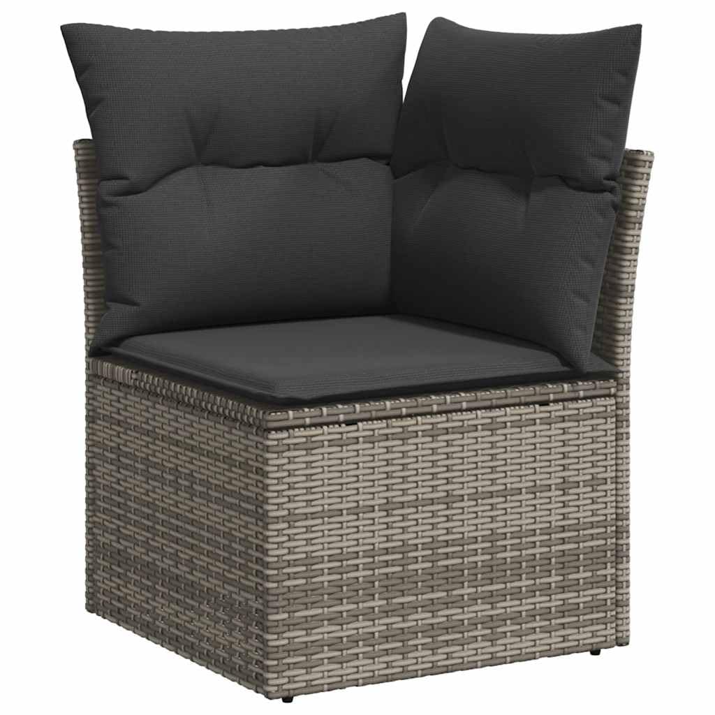 Salon de Jardin modulable 7 pcs Gris en résine tressée avec Coussins, Rangement intégré, Table Basse en Acacia, idéal terrasse, Balcon, Patio pour détente et Repas en Famille