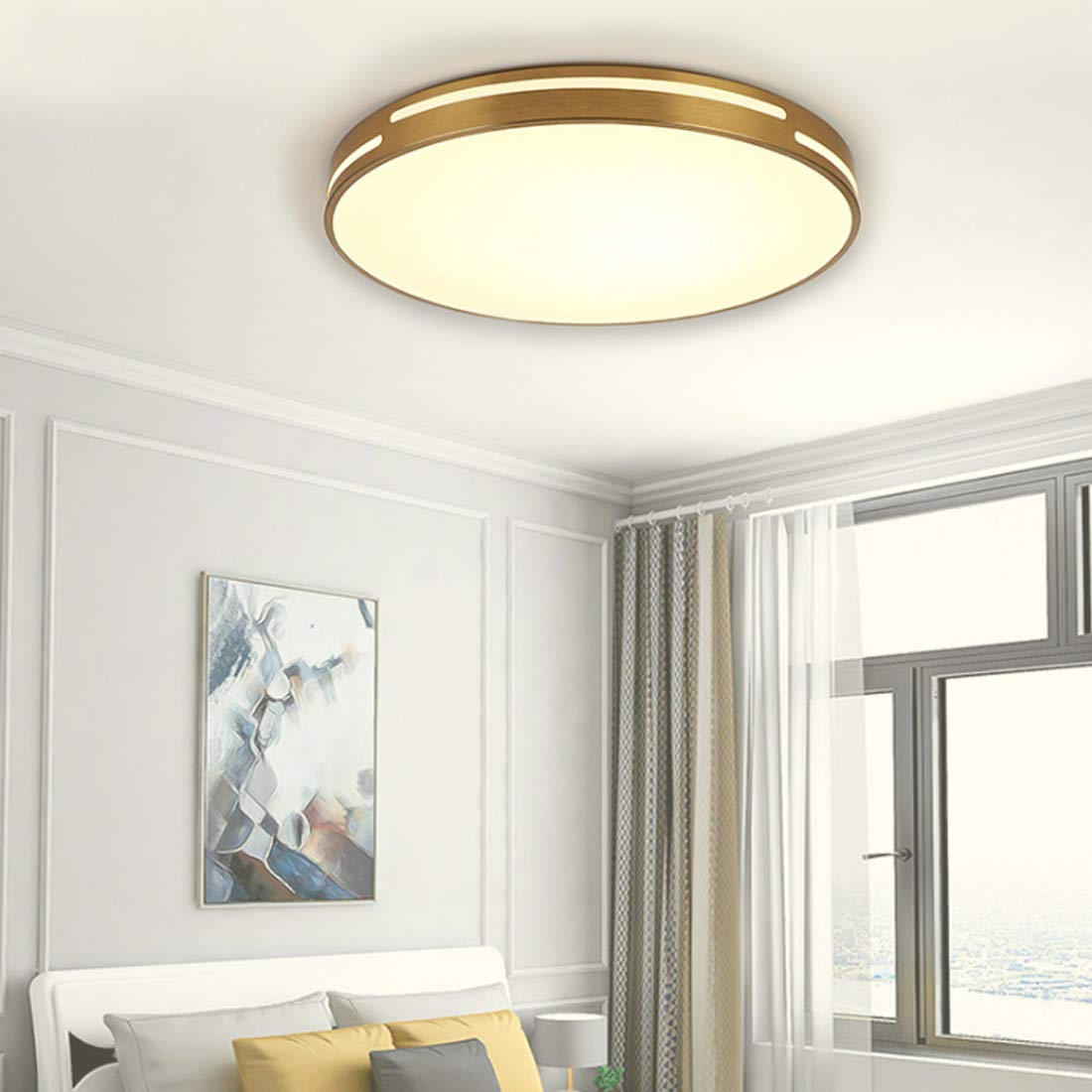 Lampa sufitowa do sypialni rustykalny mosiądz LED vintage sypialnia ściemnialna jadalnia kuchnia schody akrylowy klosz biały Ø40 cm