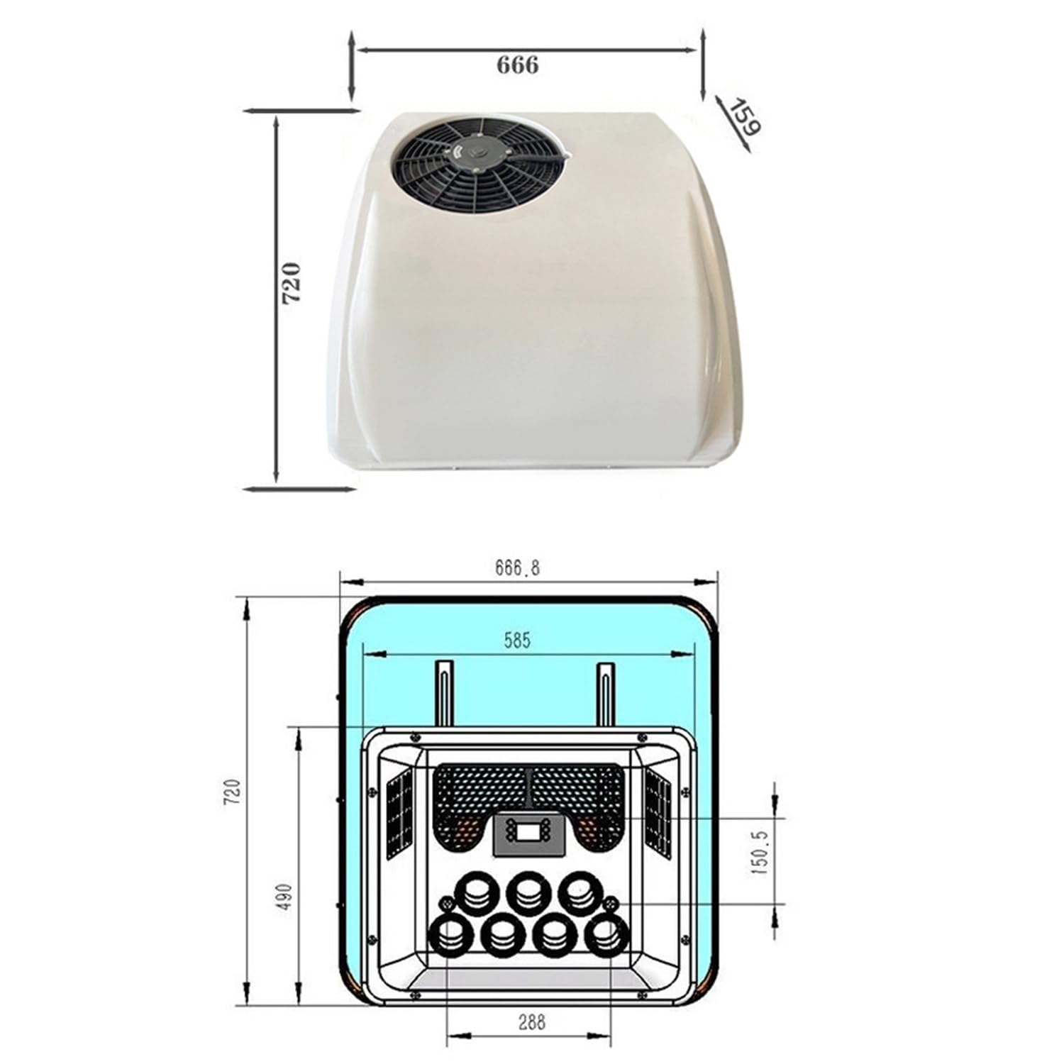 Qiang DC Climatiseur 2 en 1 de Toit RV avec Refroidissement et Chauffage - Système électrique pour Camping-Car, Voiture, Camion, Camper, 12V