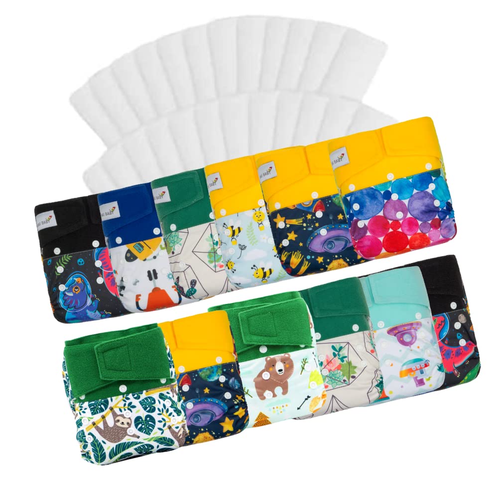 12 Kawaii Baby One Size HD3 Cloth Diapers + 24 One Size Stay-Dry Super Absorbent Inserts 8-36 pounds Unisex - Best Daycare Cloth Diaper