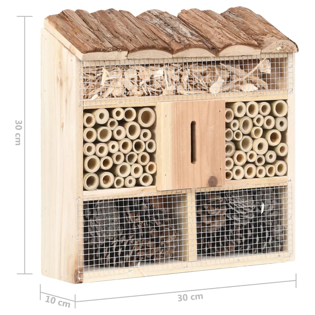 Casa per insetti in legno di abete, 30 x 10 x 30 cm, con bambù, pigne di pino, resistente alle intemperie, per giardino, balcone, terrazza, come nidificatore e quartiere di svernamento per