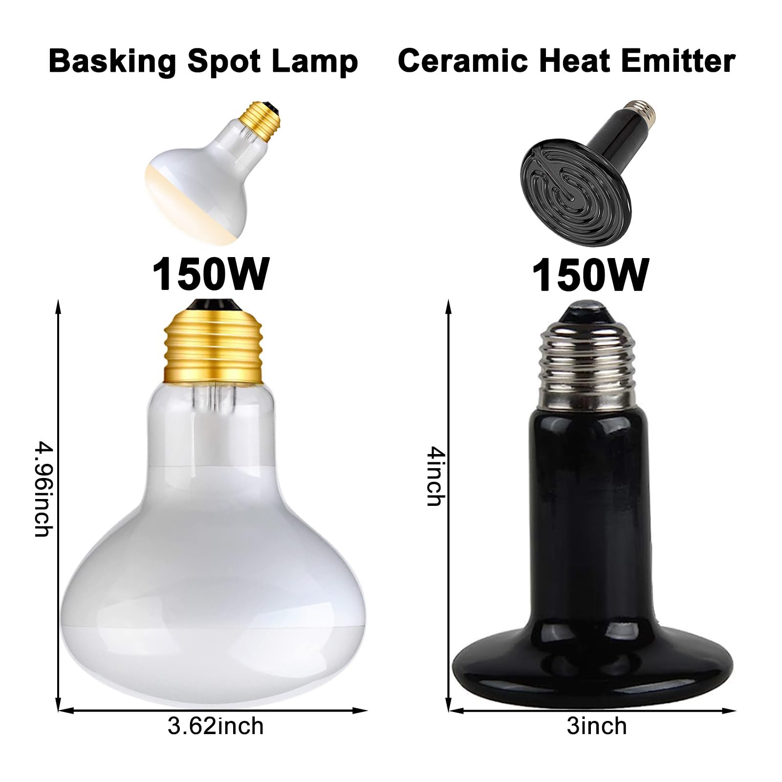 DXOPHIEX - Lámpara de luz doble para reptiles, lámpara de calor para reptiles con foco de sol de 150 W y emisor de calor de cerámica, lámpara de calor de doble cúpula para lagarto, gecko, dragón