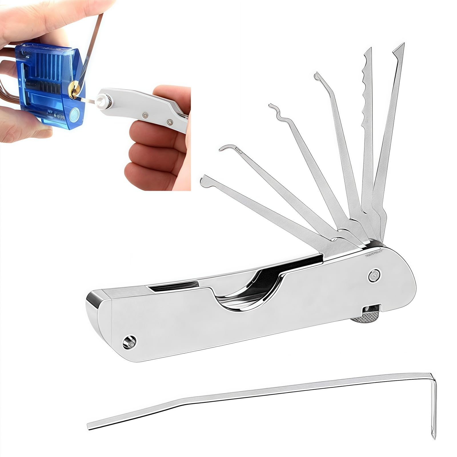 7in1 Lock Picking Kit Portable Folding Tool,Lock Picking Kit,Stainless Steel Single Hook Picks Locksmith Repairing Tools,Portable Folding Lo-ck Pick-ings K-it,Lo-ck Pi-ck