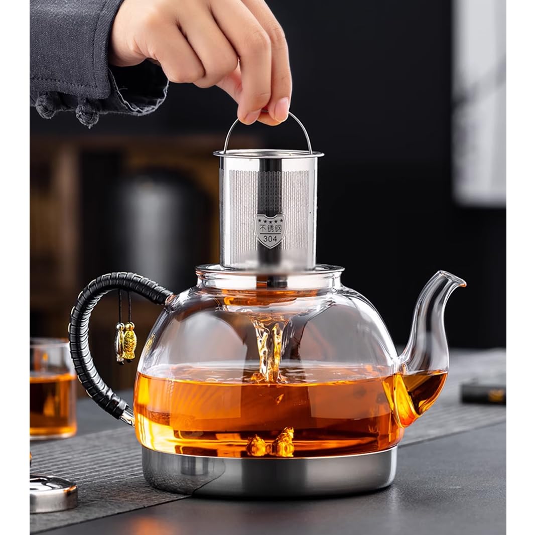 Teiera speciale per fornello a induzione Manico freddo, vetro borosilicato resistente al calore Filtro interno in acciaio inox Bollitore da tè in vetro fiore T