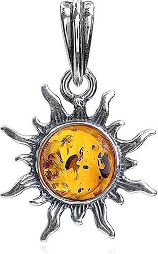 Ian and Valeri Co. Colgante de sol pequeño de plata de ley ámbar, Ámbar, Ámbar