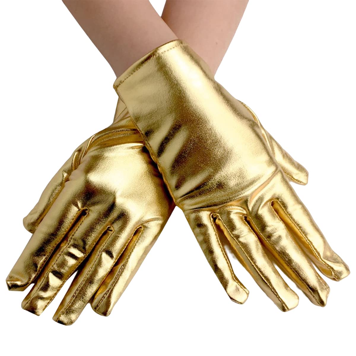 Samheng Women's Golden Short Evening Gloves Wrist Length Gloves Gown Gloves Opera Wedding Banquet Dress Gloves For Tea Party Dance