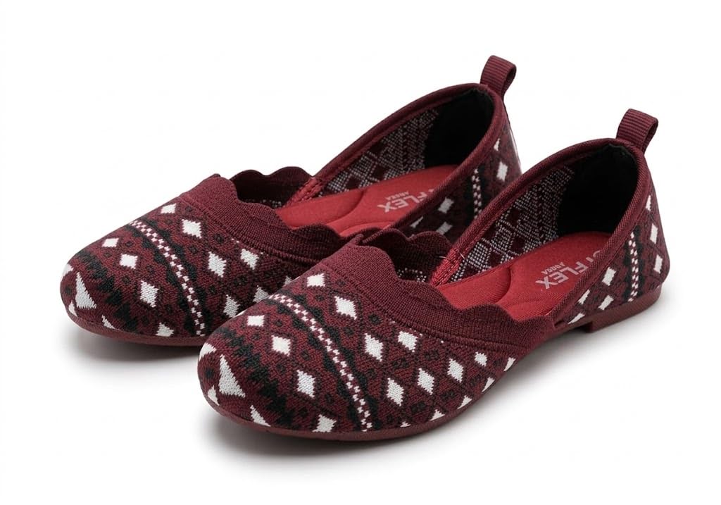 Feenley Women's Ballet Flats, Pink, Knit Fabric, Geometric Aztec Print, Slip-On, Casual-image-22