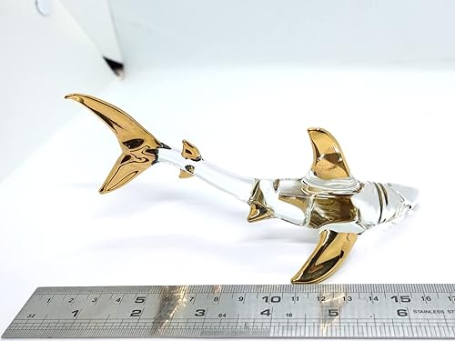 Miniatura 2 de Figuras en miniatura de tiburón, animales, vidrio soplado a mano, arte de mar, regalo coleccionable para decorar (6 pulgadas, oro transparente)