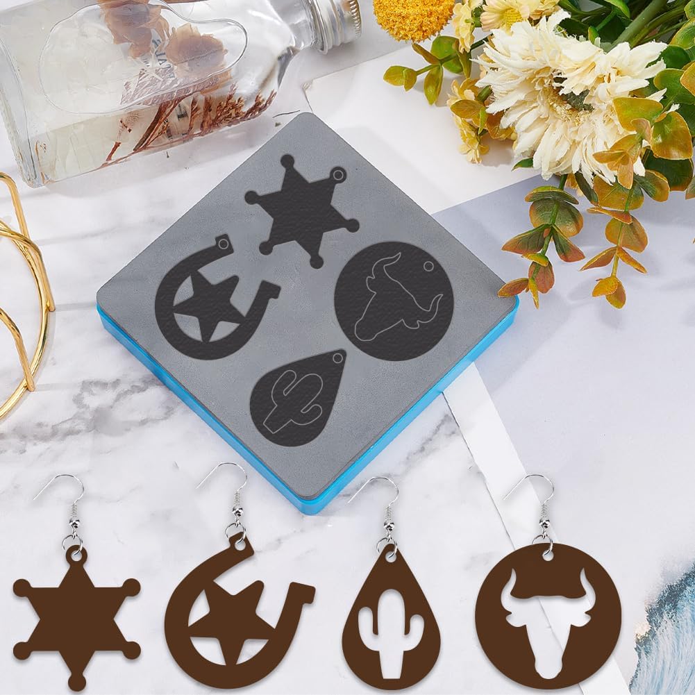 SUPERDANT Western Theme Leather Die Cactus Bull's Horseshoe Head Earrings Wooden Die Cutter Pendant Leathers Cutting Dies DIY Art Crafts Leathers Dies Cutter for Leather Making Handmade Lover Gifts