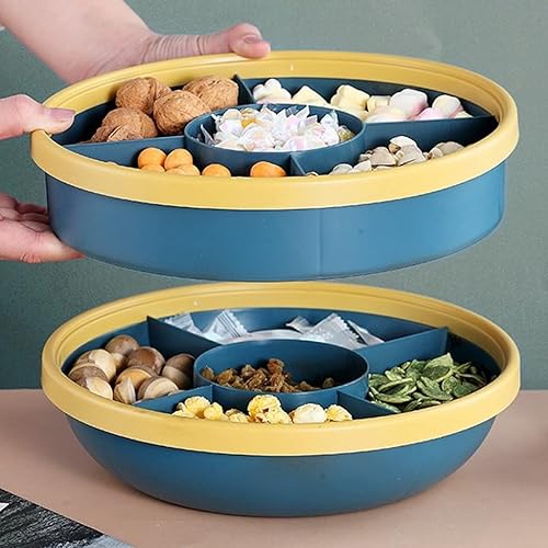 Miniatura 2 de Bandeja para servir aperitivos, diseño de doble capa para sala de estar con tapa, bandeja de frutas, bandeja creativa de plástico para el hogar con