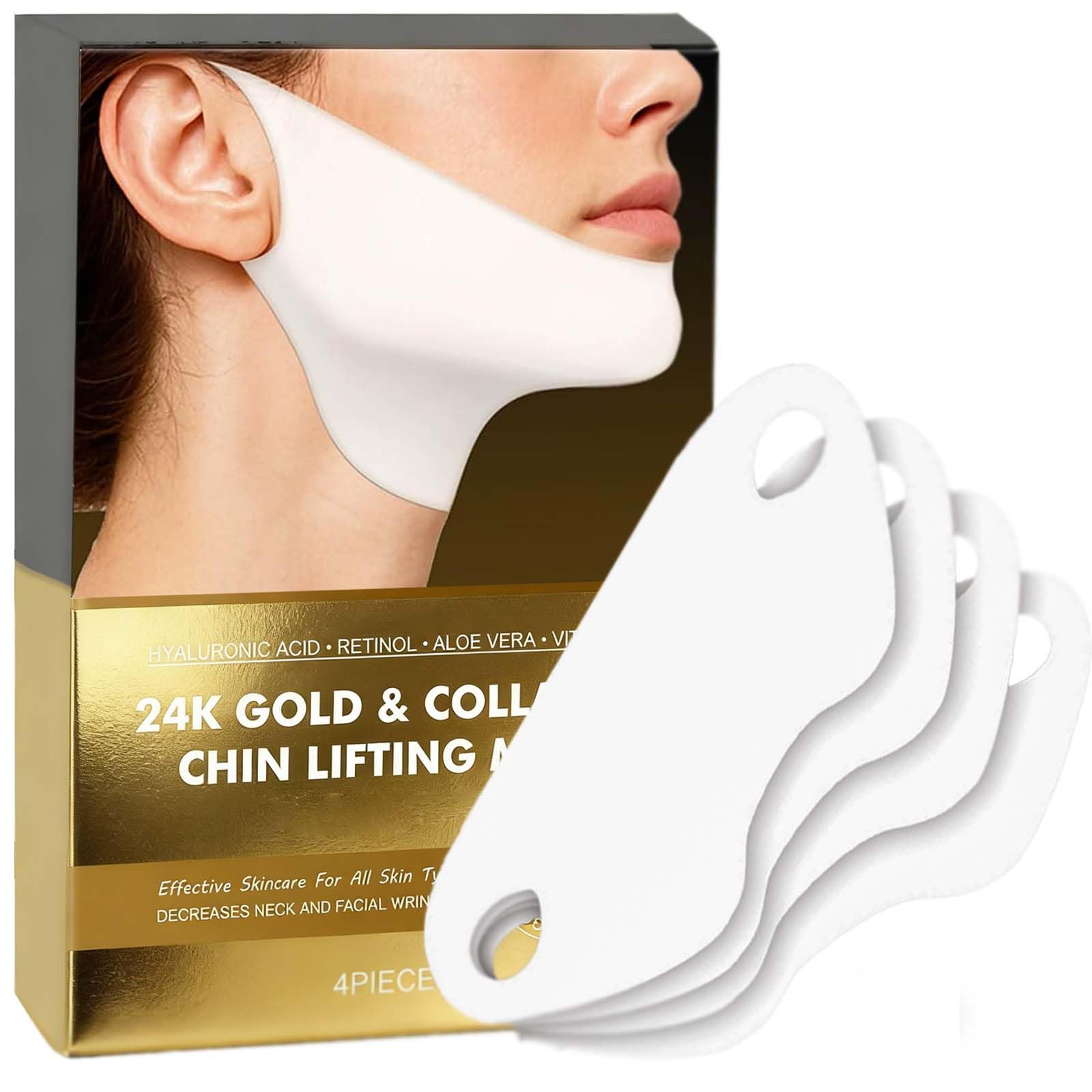 4 Pack V Line Lifting Face Mask 24K Gold & Collagen Jawline Shaper Hyaluronic