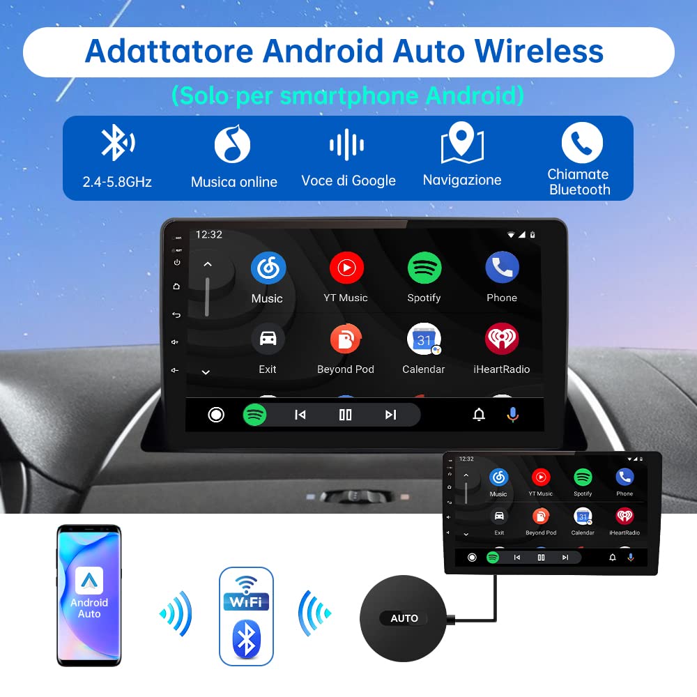 AWESAFE Adattatore Android Auto Wireless Compatibile per OEM Auto Prodotte 2017-2024 (Non per Carplay)