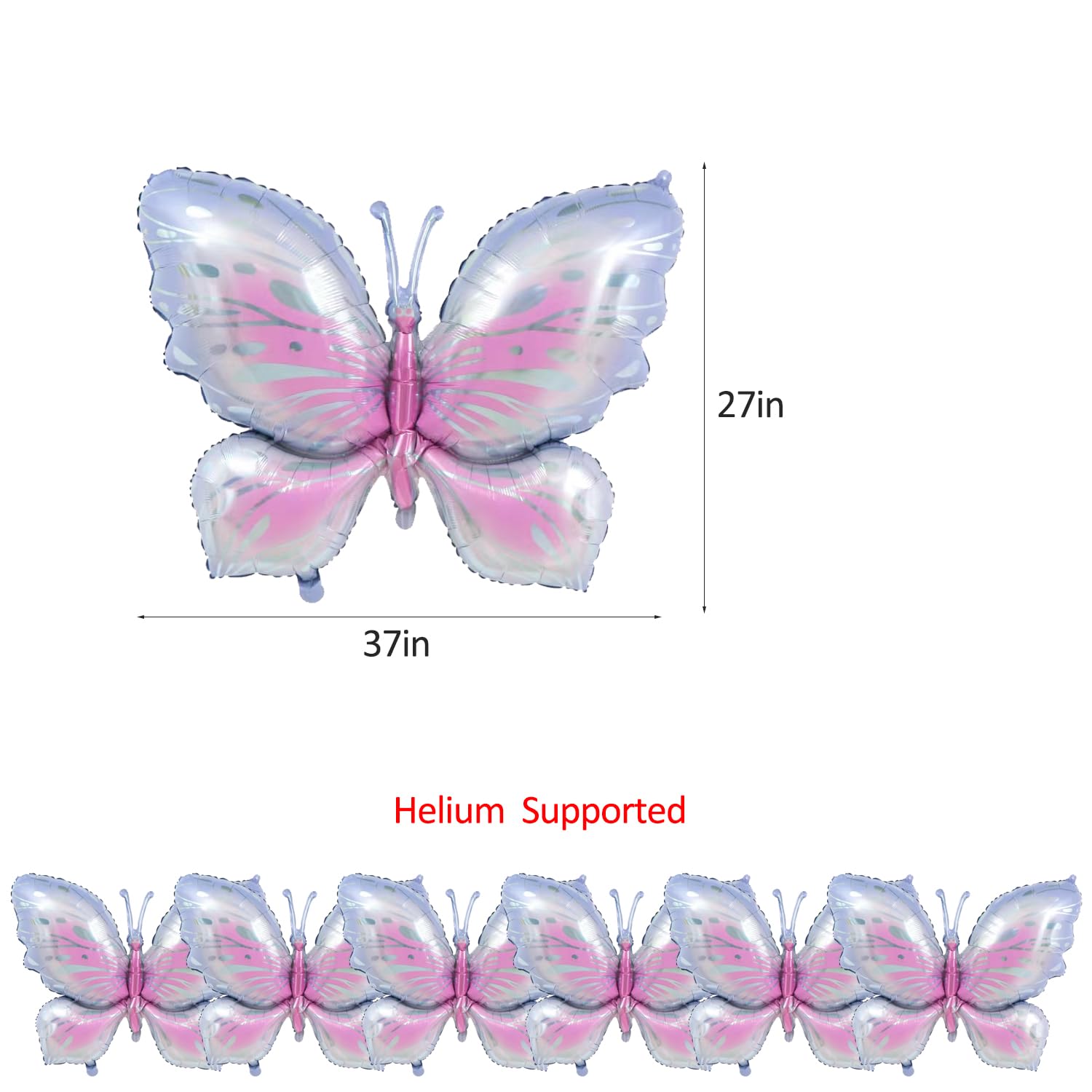 Finypa Pink Butterfly Balloons - 6 Piece 40" Pink & Purple Butterfly Foil Mylar Balloons for Baby Shower & Party Decorations - Image 4