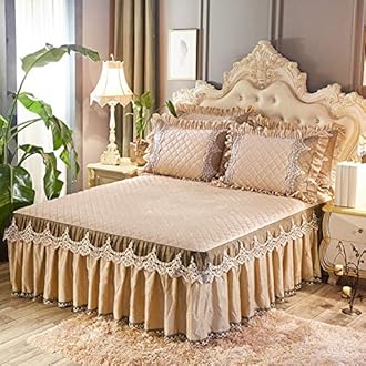 Bedskirt Warm Ruffled Luxury Bed decoration Pleated Base valance sheet Quilted fitted Bedspread Wrap around style With 18" drop-O Twinch2