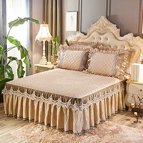 Bedskirt Warm Ruffled Luxury Bed decoration Pleated Base valance sheet Quilted fitted Bedspread Wrap around style With 18" drop-O Twinch2
