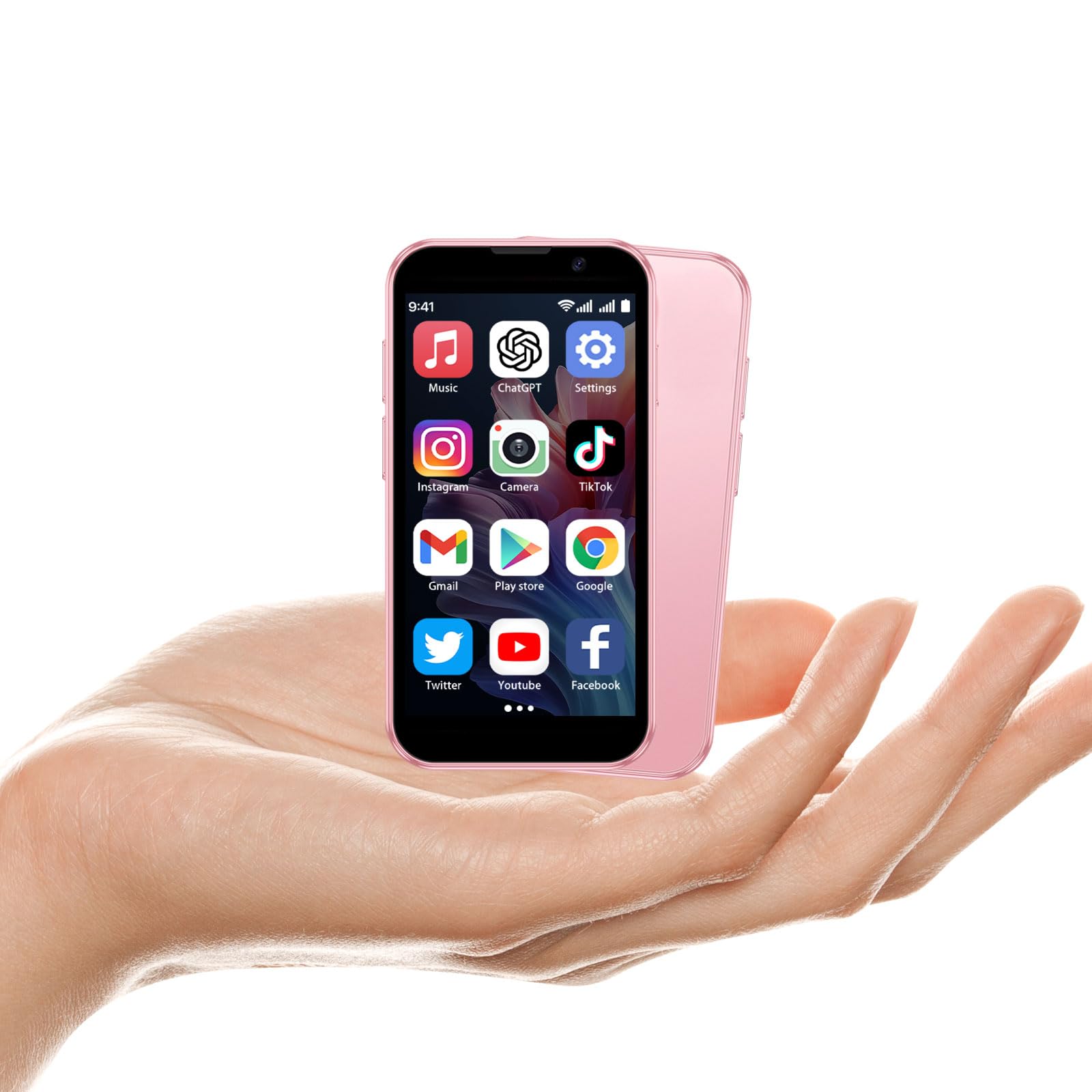 Mini Phone 3.0" HD Touch Screen Mini Smartphone World's Smallest Unlocked Android Compact Mobile Phone for Kids & Students Cell Phone wih GPS Dual SIM Face ID 2GB+16GB Pink