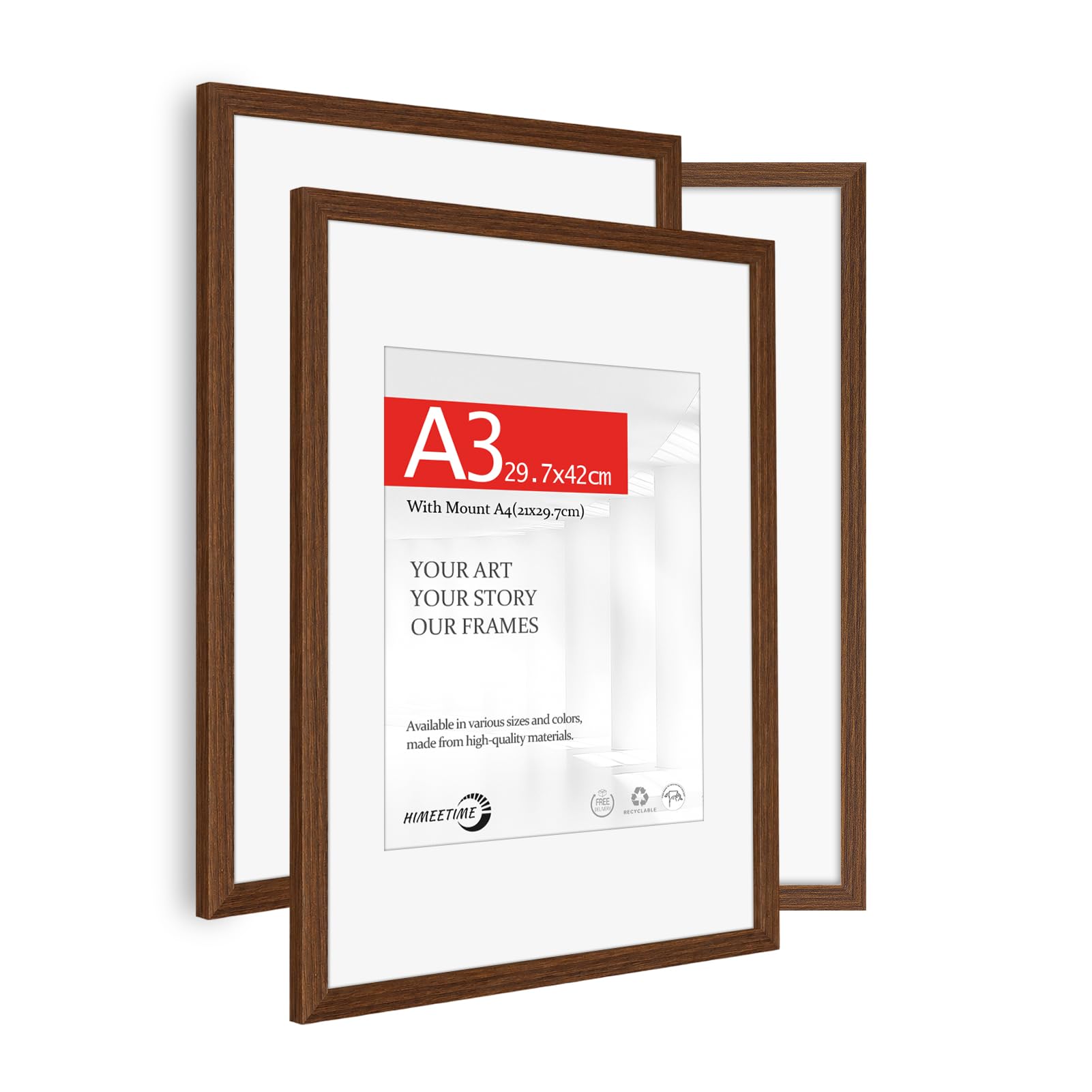 HIMEETIMEĀ® 3x A3(29.7x42cm) Picture Frame Brown Wood,A3 Photo Frame with Mount for A4(21x29.7cm) ā Includes HD Perspex,Wall Mountable