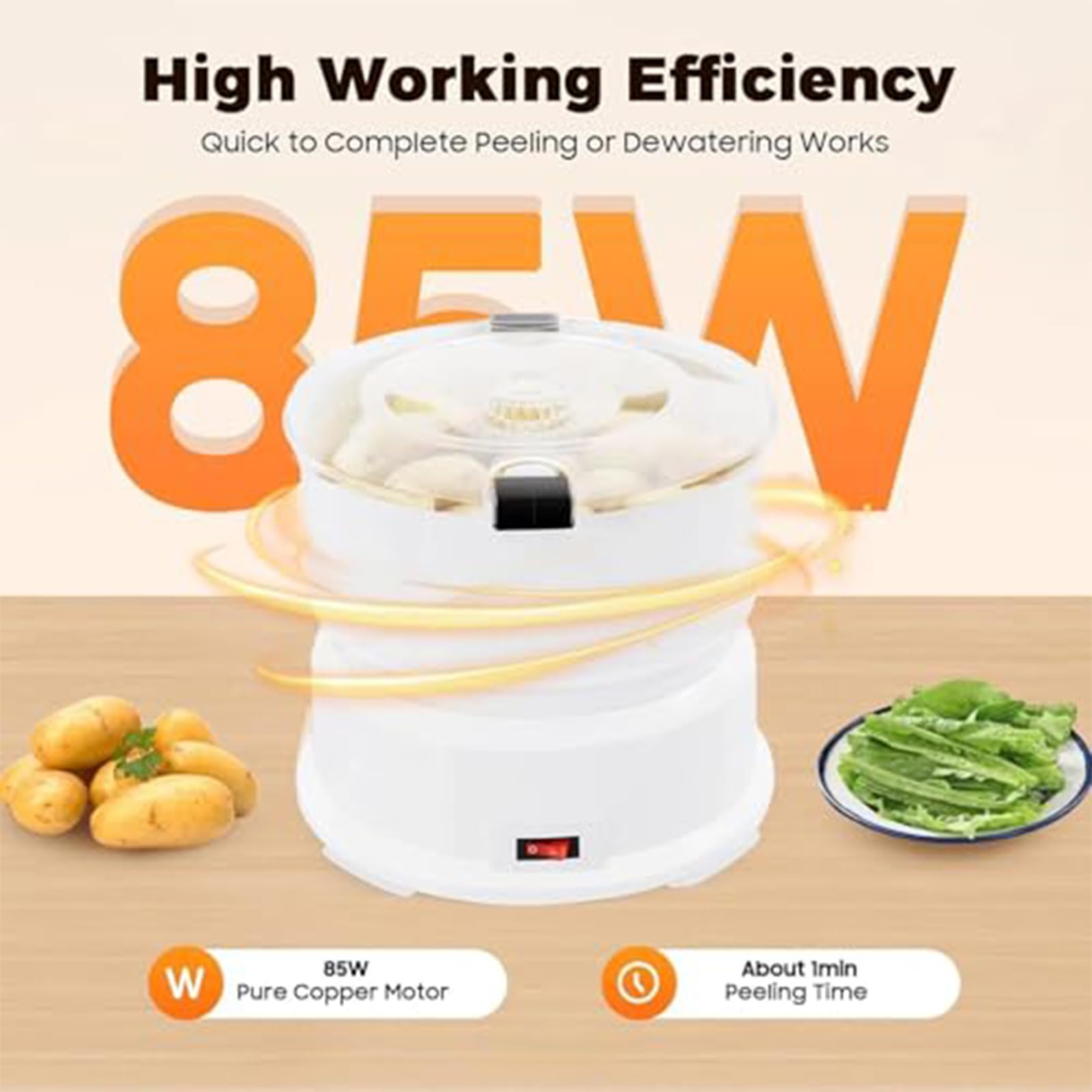 Elektryczna obieraczka do warzyw, automatyczna obieraczka do ziemniaków i owoców, odwadnianie jednym dotknięciem, pojemność 1 kg, do użytku domowego i komercyjnego