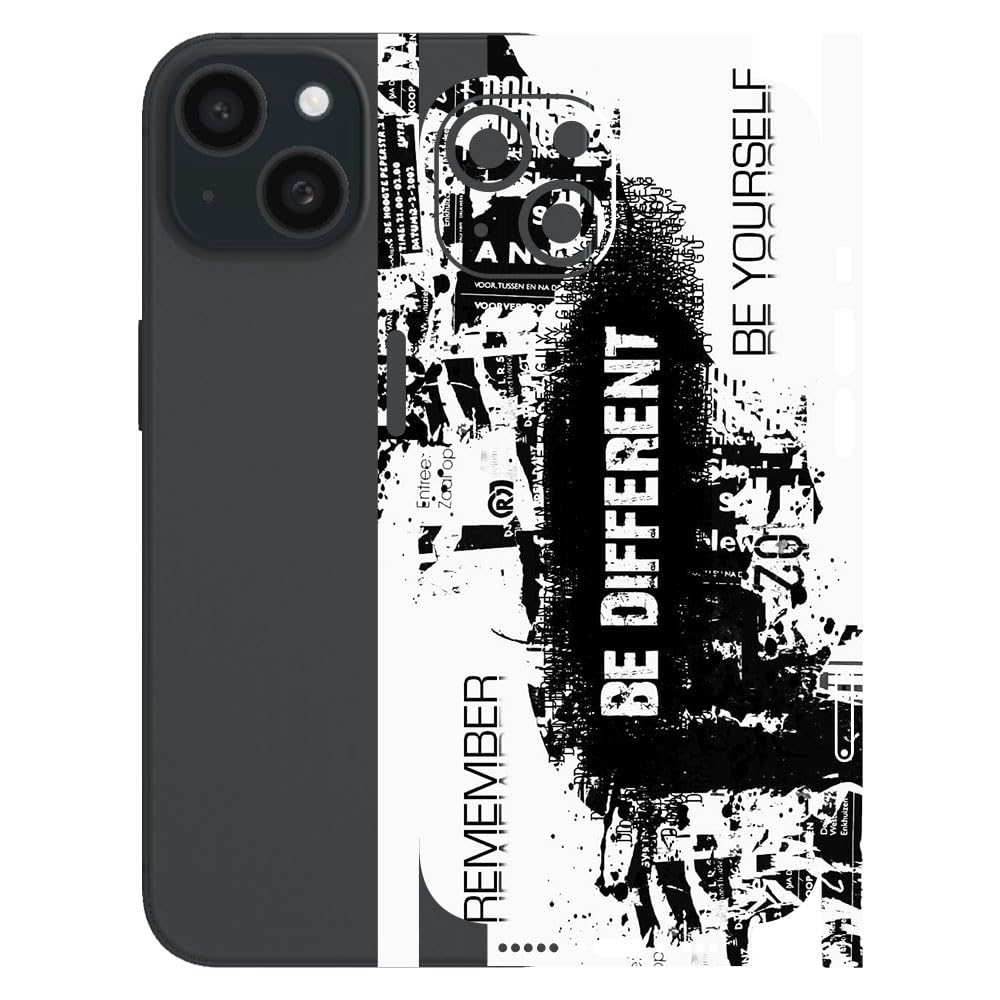 AtOdds - Compatible for iPhone 15 - Mobile Back Skin Sticker - Lamination - Back Screen Guard Protector Film Wrap (Coverage - Back+Camera+Sides) (Design - Be Different)-image-2