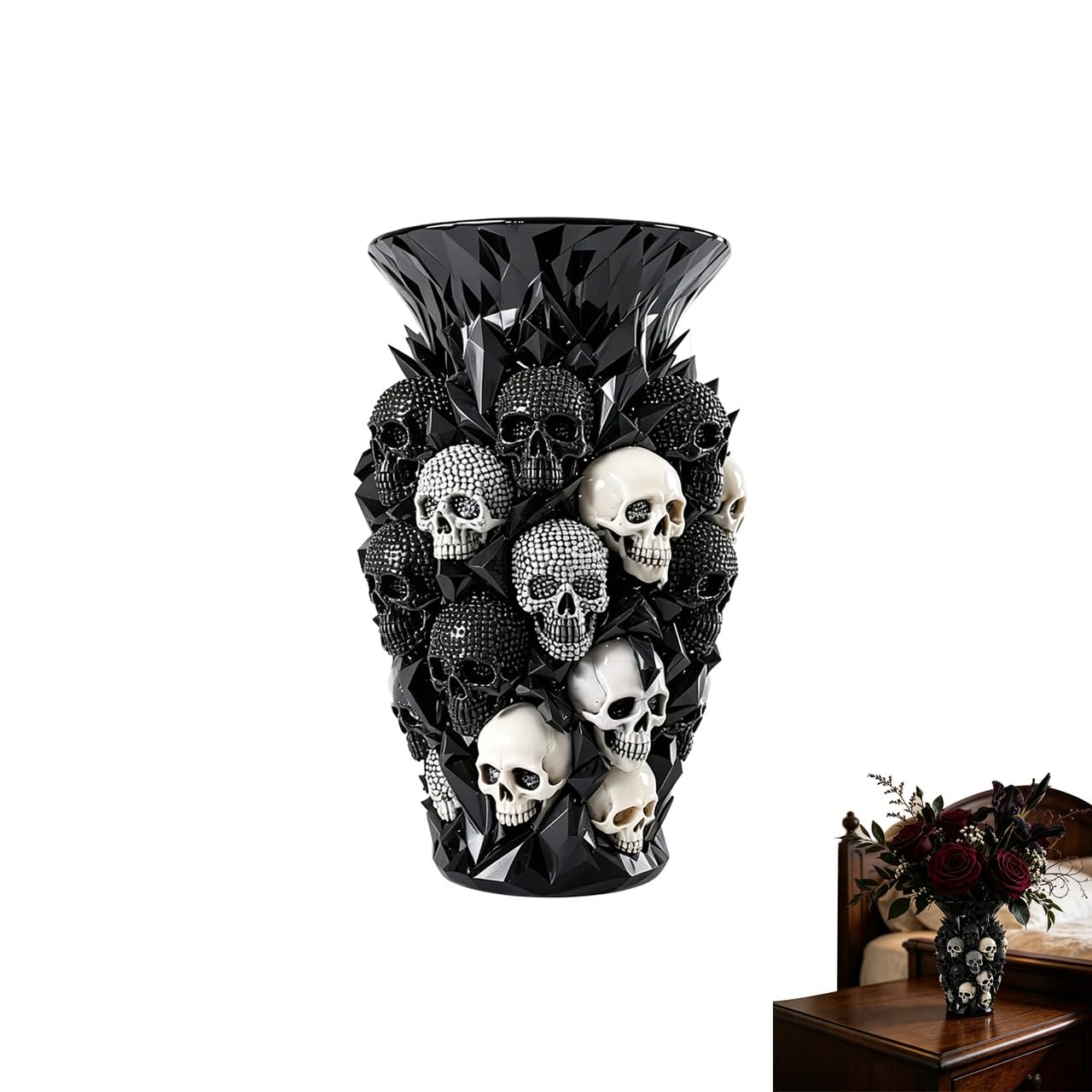 Gothic Vase Skull Planter,Gothic Home Garden Decor Black Resin Vase for Plants,Halloween Ornaments,for Indoor Plants, Unique Flower Pot For Fresh Or Dried Blooms,5.9in