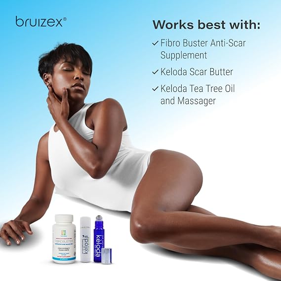 Bruizex KELODA Deluxe Scar & Keloid Removal Oil & Massager, 0.33 oz - Treatment of Surgical Scars & Piercing Keloids, Acne, Burns with Coconut, Shea, Turmeric, Lavender, Helichrysum Oils & Vitamin E | Treats of Surgical Scars & Piercing Keloids, Acne, Burns with Coconut, Shea, Turmeric, Lavender, Helichrysum Oils & Vitamin E
