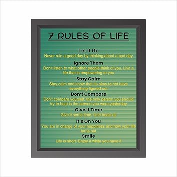 EUONIA DECORS 7 Rules Of Life, Framed Wall Hanging Motivational Quotes For Home, Office and Study Room (11 x 13 Inch)-Green