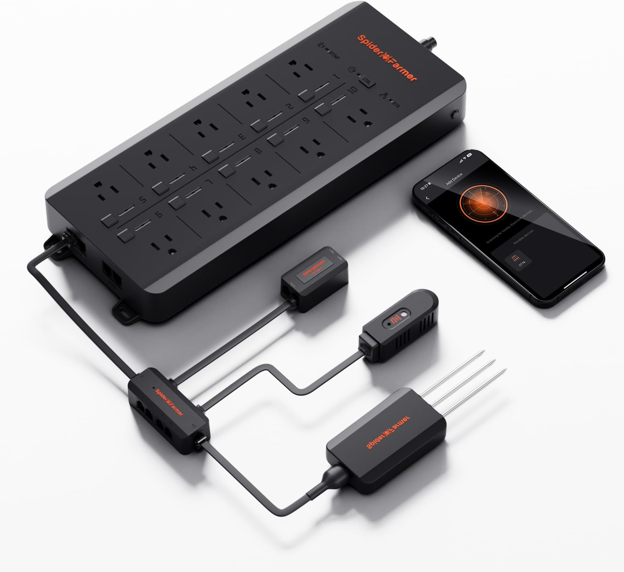 GGS AC10 Power Strip Kits, 10 AC APP-Based Controls Outlets, 3 in 1 Soil Sensor, Temp Humid Light Sensor, for Indoor Grow Tent Plants Room