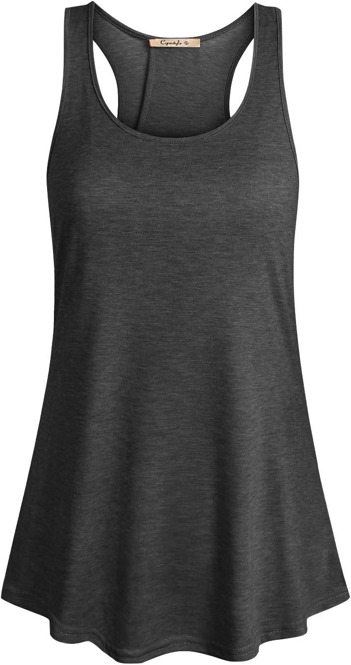 Cyanstyle Running Tank Tops for Women Dry Fit Juniors Round Neck Sleeveless Shirts Summer Gym Clothes Loose Fitting Racerback Yoga Gym Sports Athletic Plus Size Tops Dark Grey XL