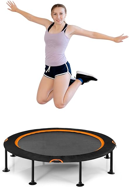 COSTWAY 47" Mini Trampoline, Foldable Fitness Bouncer with Safety Pad and Bungee Cords, Indoor Aerobic Workout Rebounder for Kids Adults