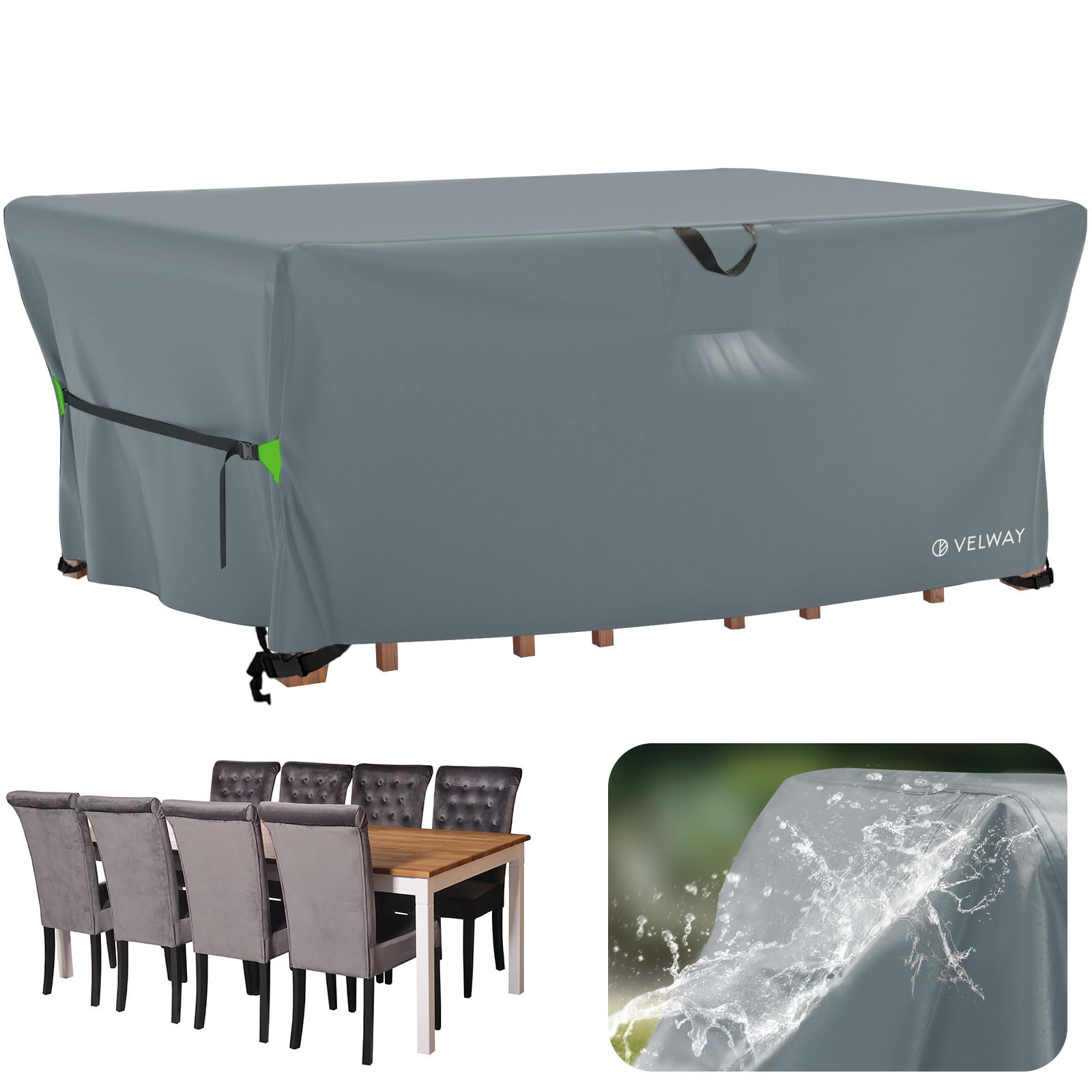 Velway Garden Furniture Covers Waterproof: 242x162x71cm Upgraded Windproof Outdoor Table Cover with Air Vent Anti-UV Dustproof for Patio Rattan Furniture Set Rectangular - Grey