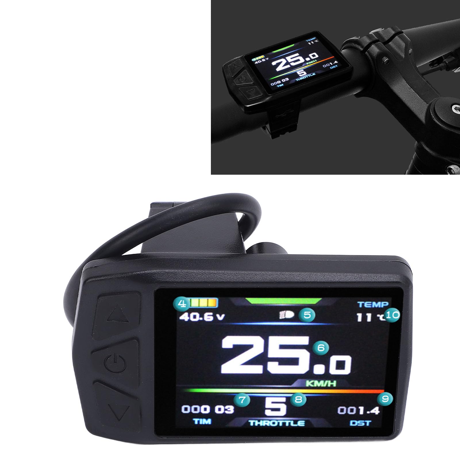 LCD Cycling Panel, KT TF01 Compatible Digital Meter with USB Charging Port Compact Lightweight Display for Electric Bicycles